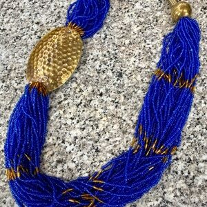 Stunning Blue and Gold Beaded Necklace